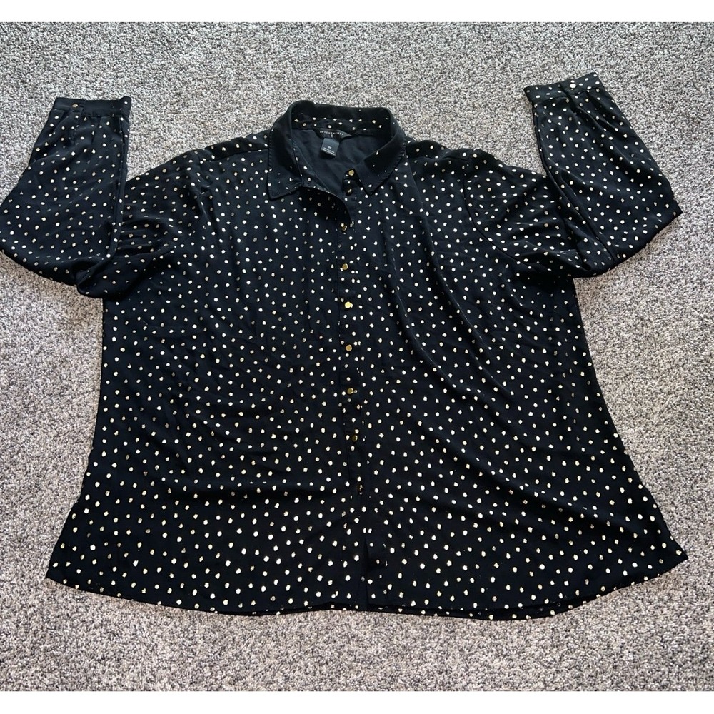 Investment II Women's Black with Gold‎ polka dot button down blouse size 3X